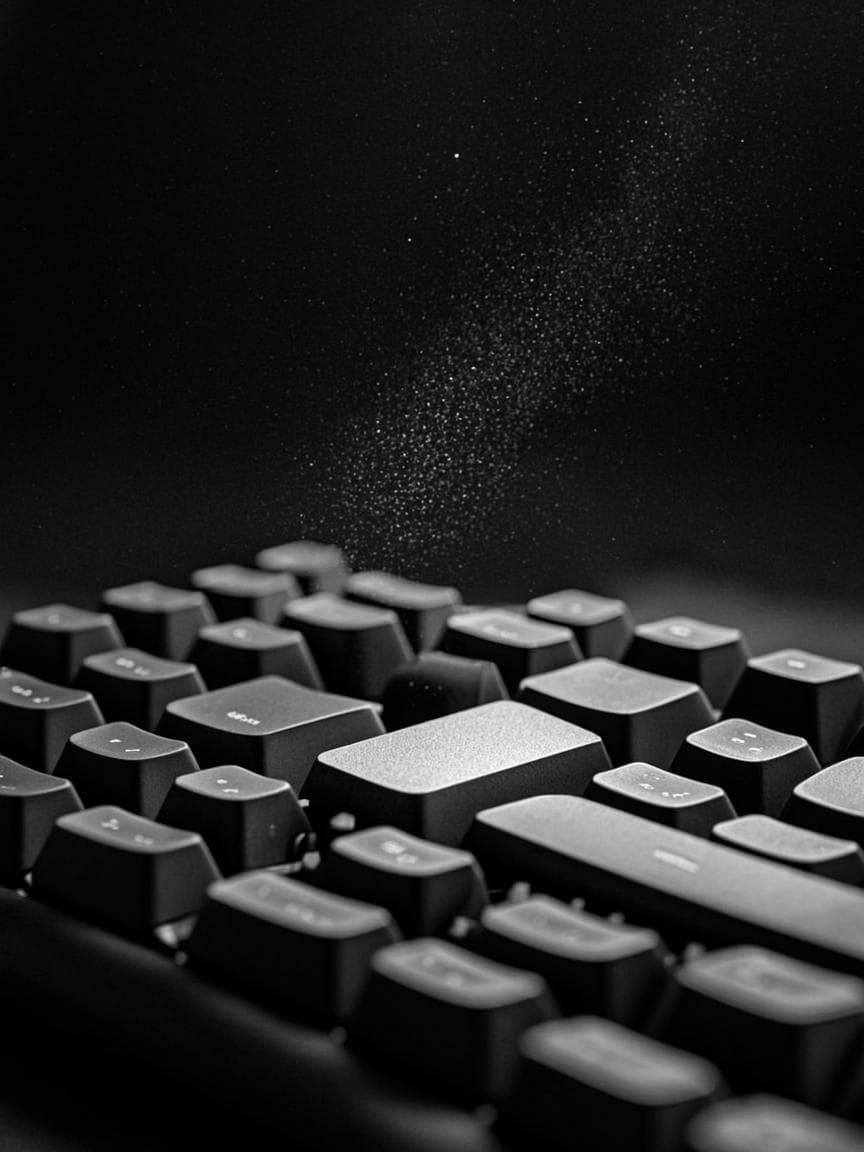 Monochrome macro — a mechanical keyboard in darkness, one key glowing