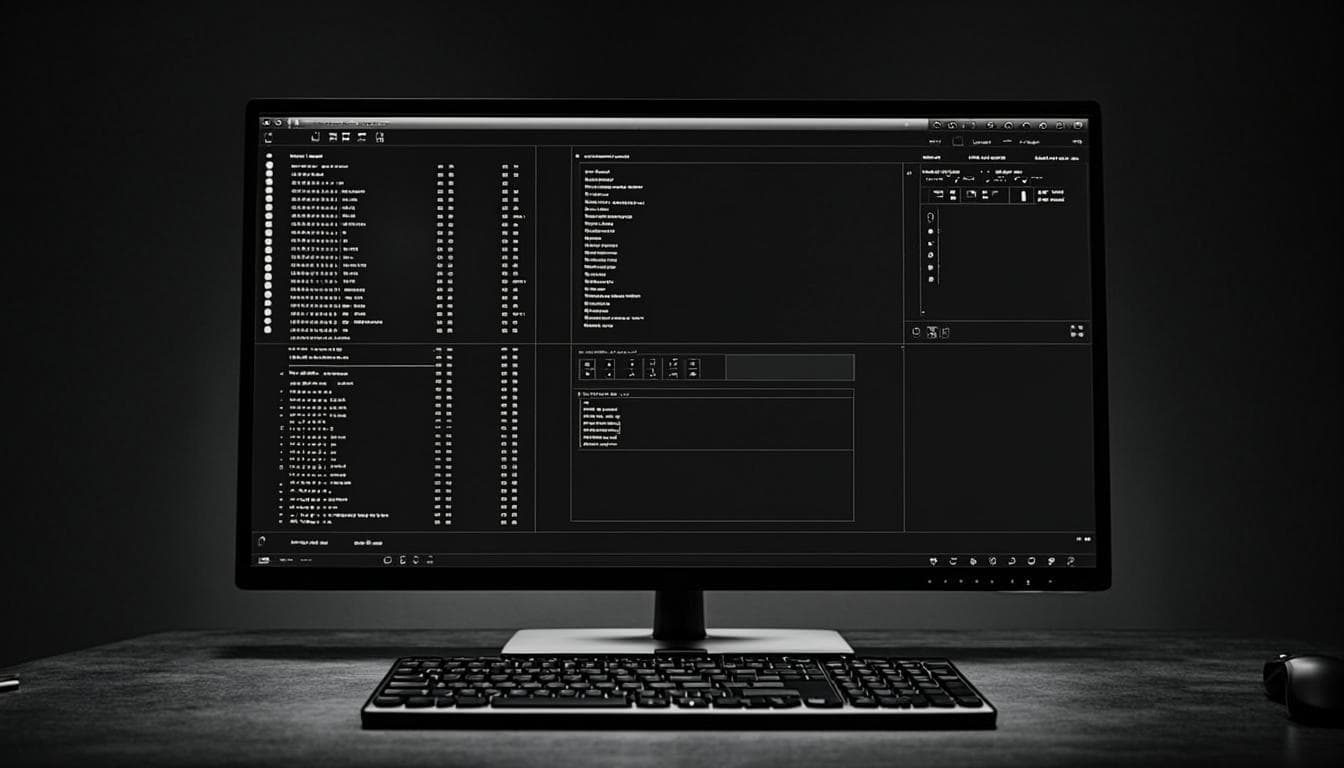 Themed artwork — a monitor running a tiling grid of terminal windows with a status bar, signature visual for Hyprland Rice